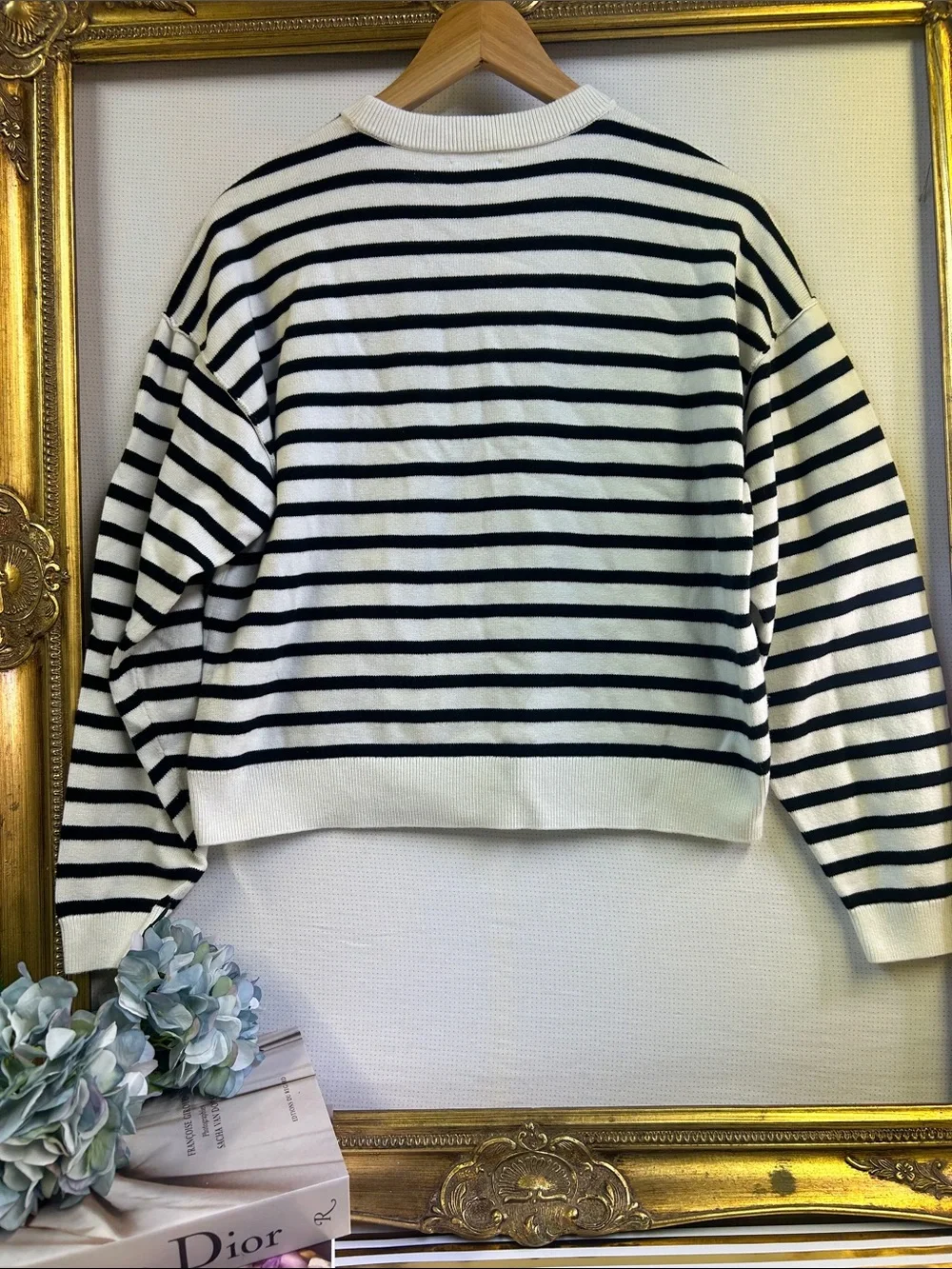 J. Crew White and Black Striped Crewneck Sweater | S